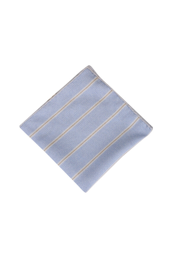 Paolo Albizzati Light Blue Reversible Silk Pocket Square - view 2