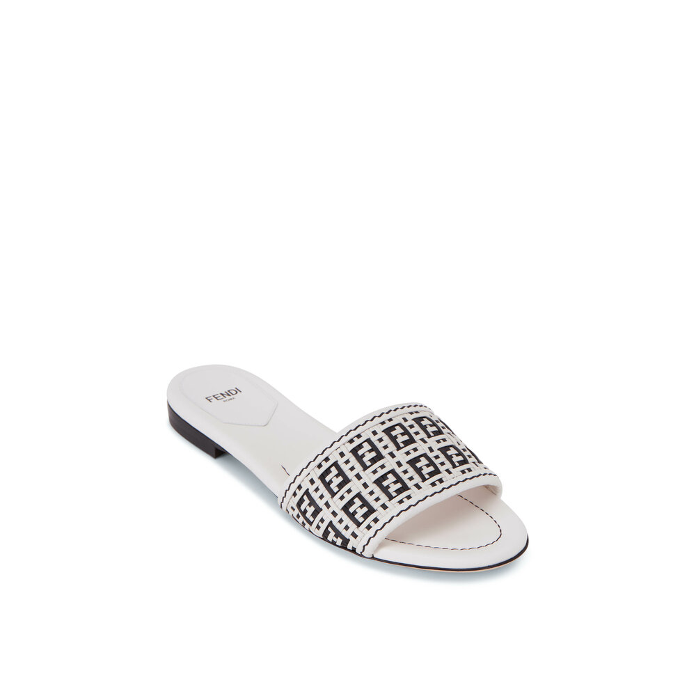 Fendi White Black Interlace Flat Mule Mitchell Stores