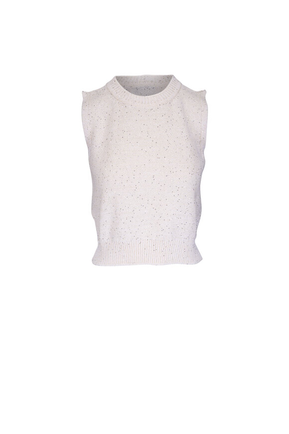 Akris Ecru Micro Sequin Knit Top