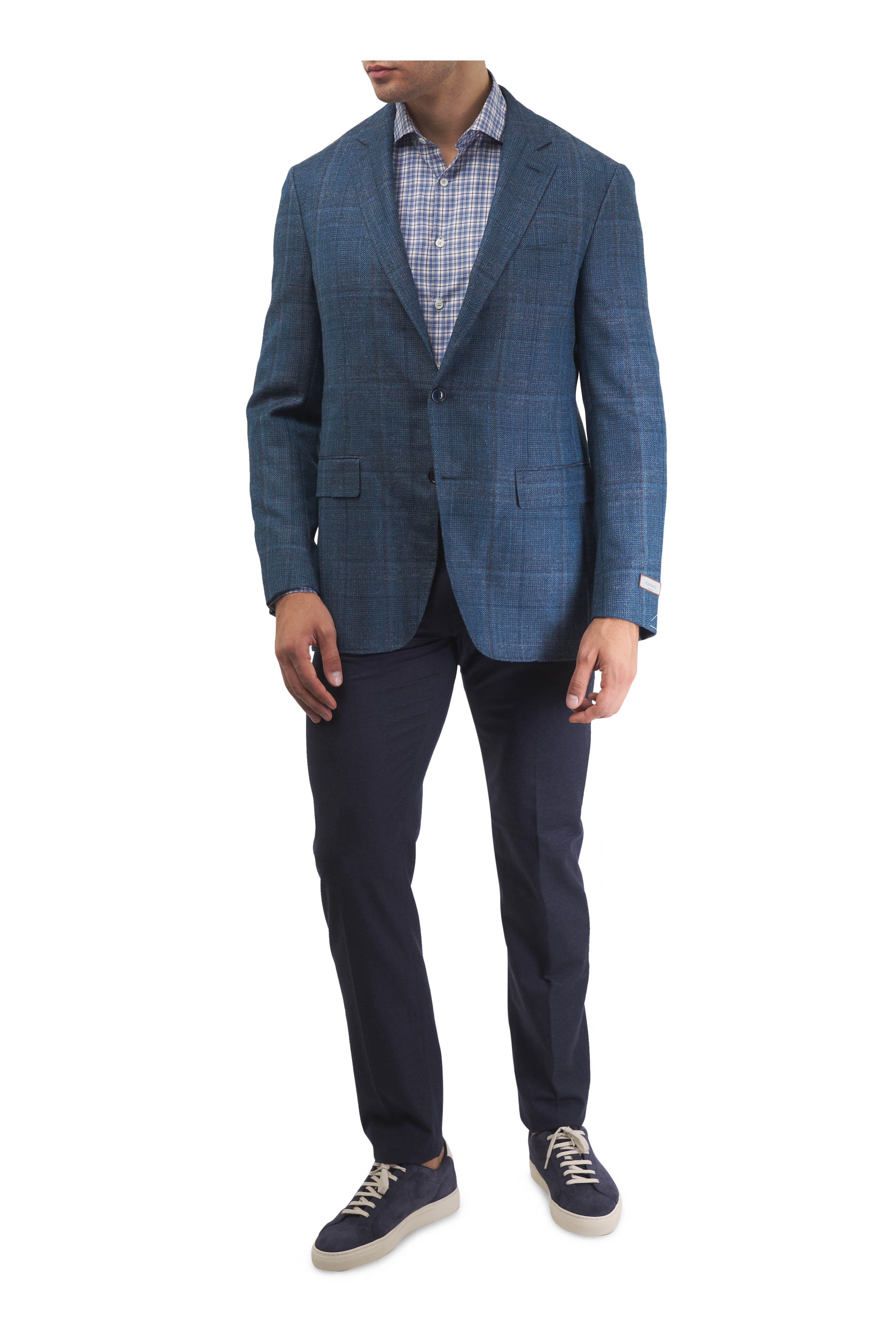 Canali - Kei Blue Plaid Wool, Silk & Linen Sportcoat