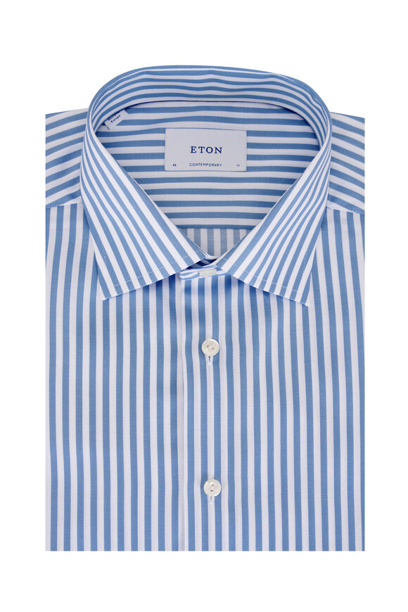 Eton Blue & White Stripe Cotton Dress Shirt