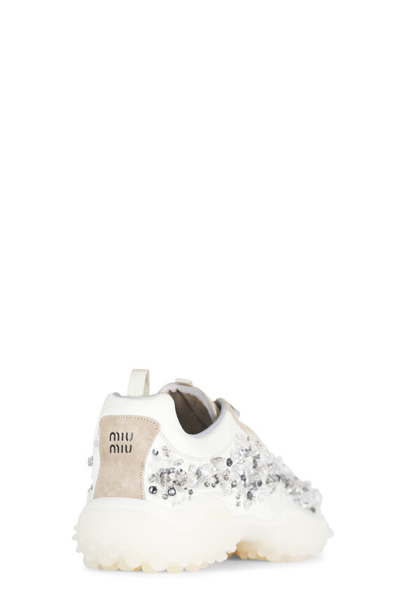 Miu Miu Ivory Bubble Nylon Crystal Sneaker - view 5