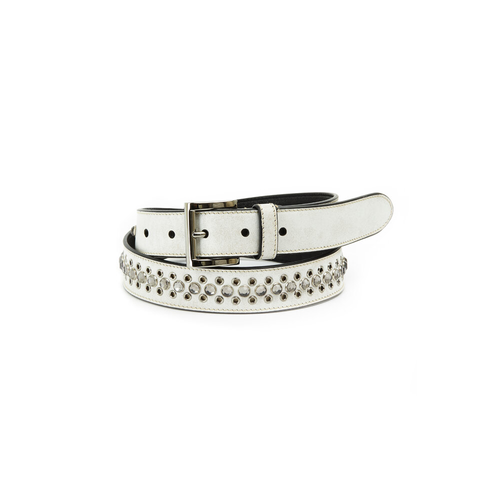 希少 Archive PRADA 15ss stitch leatherbelt Prada - Antique White Leather Studded Belt | Mitchell Stores