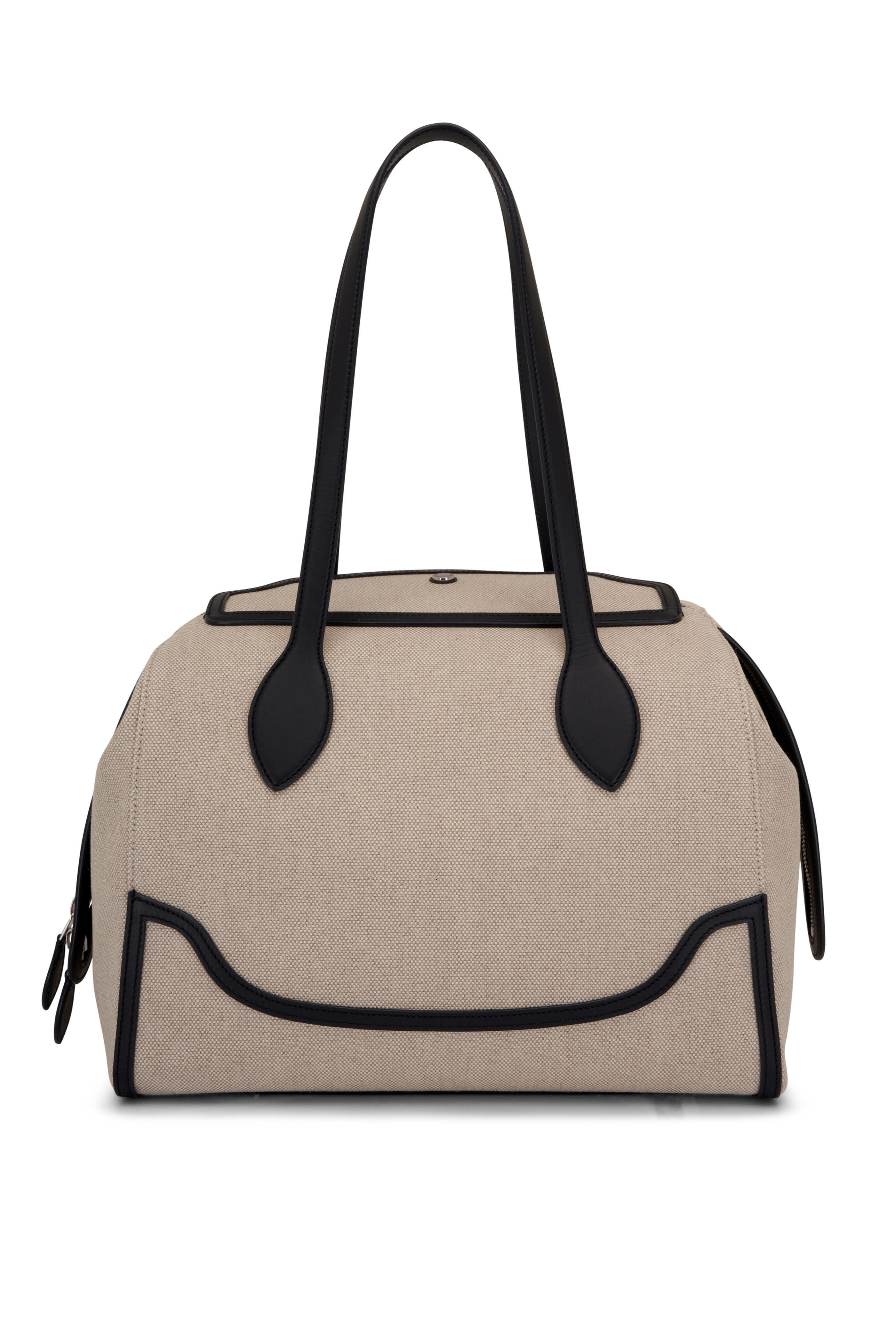 Loro Piana - Large Sesia Happy Day Beige Canvas & Navy Blue Bag