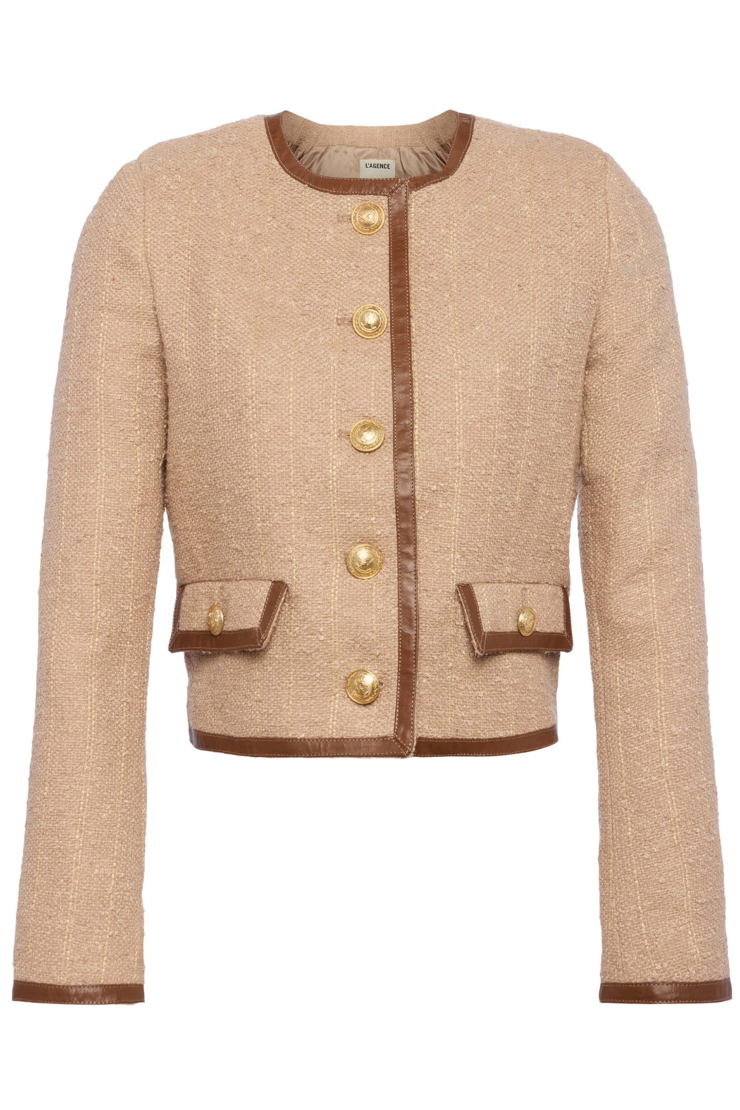 L'Agence - Cappuccino Tweed Zaya Collarless Jacket