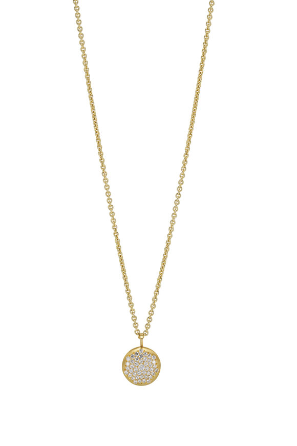 Caroline Ellen - Large Pave Diamond Lentil Charm Necklace