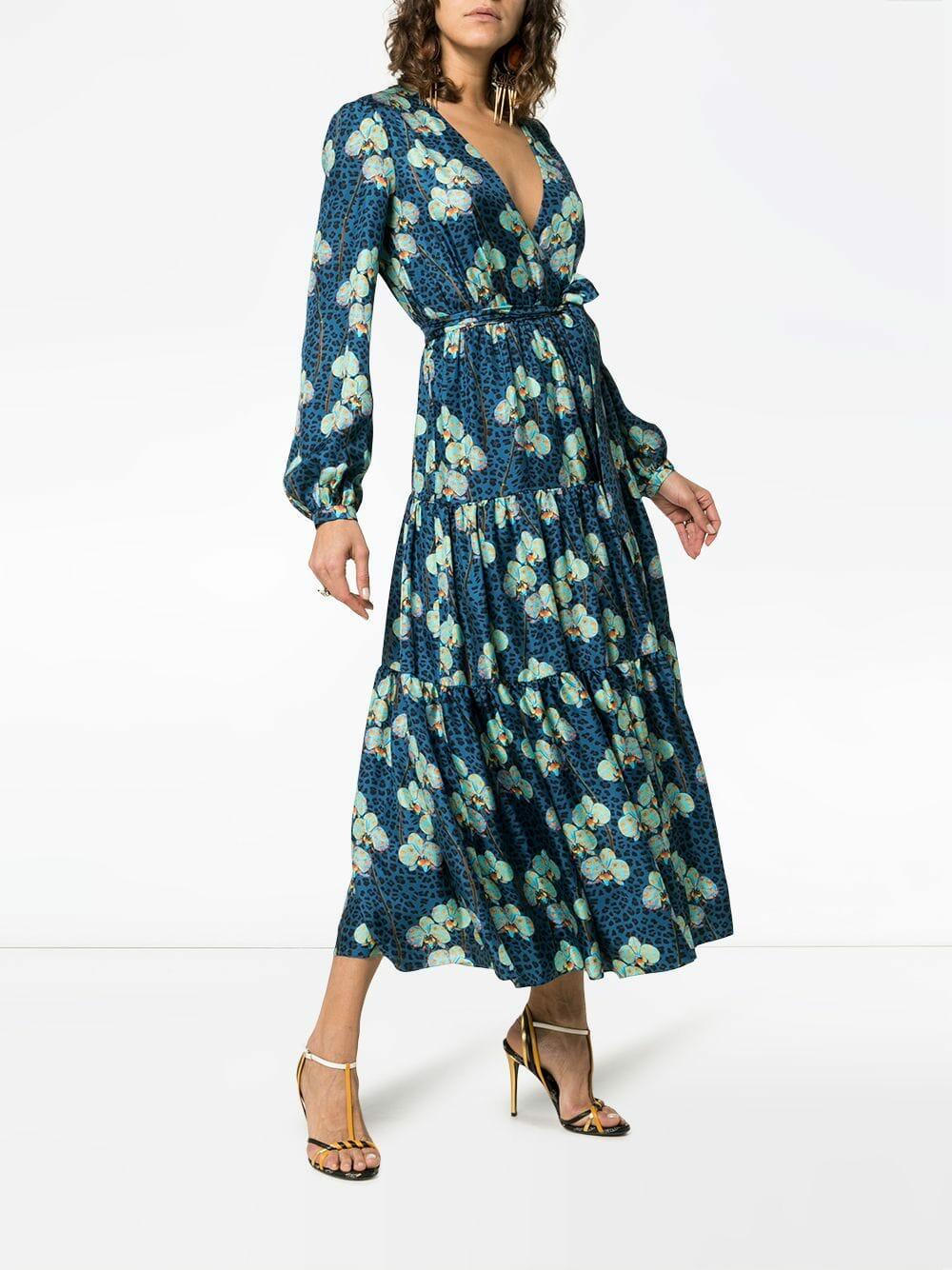 Borgo De Nor - Turquoise Silk Leopard Floral Print Maxi Dress