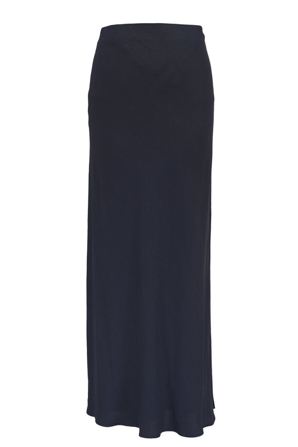 Brunello Cucinelli Navy Fluid Twill Side Slit Skirt