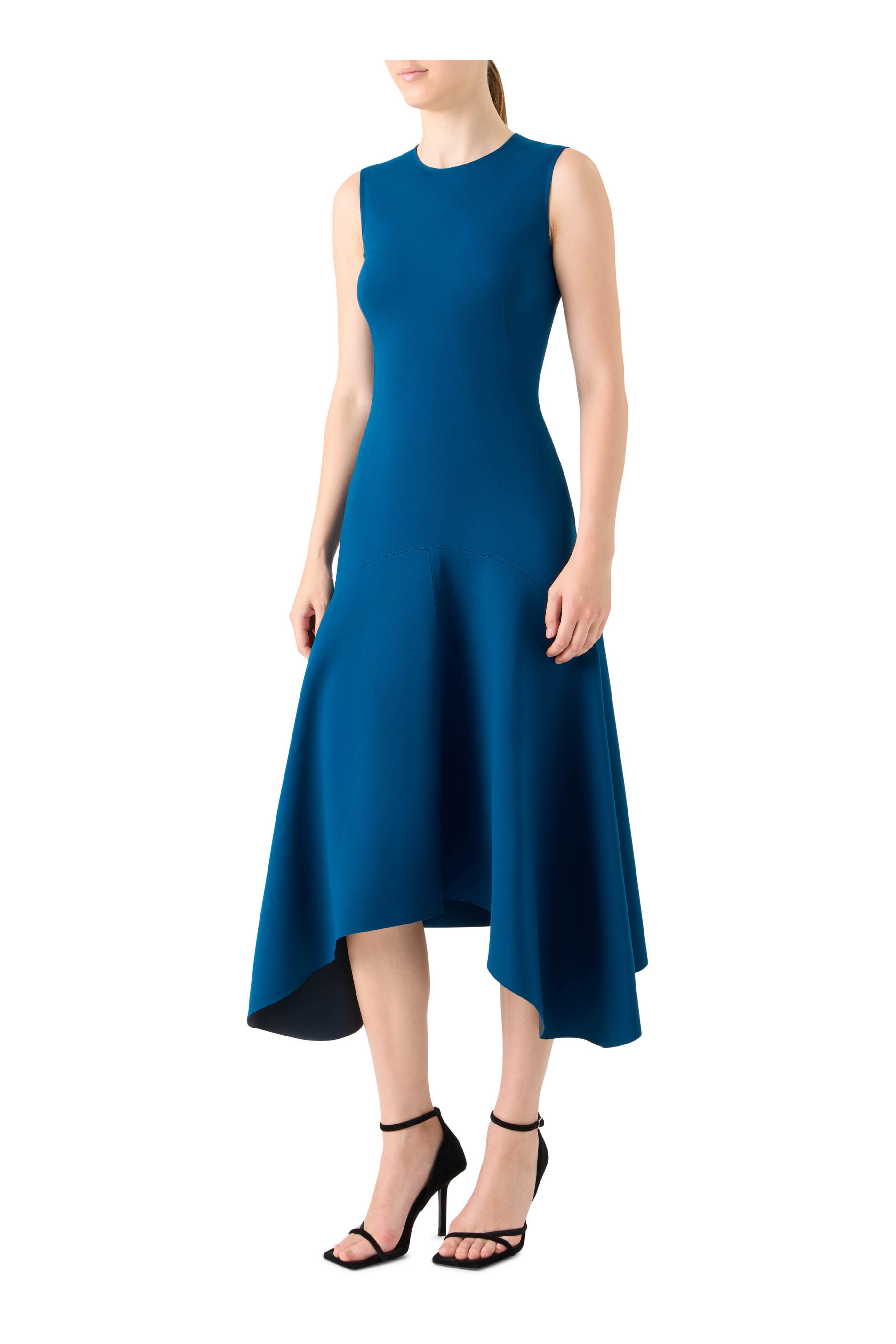 Akris Punto - Teal Blue Crewneck Jersey Fitted Midi Dress