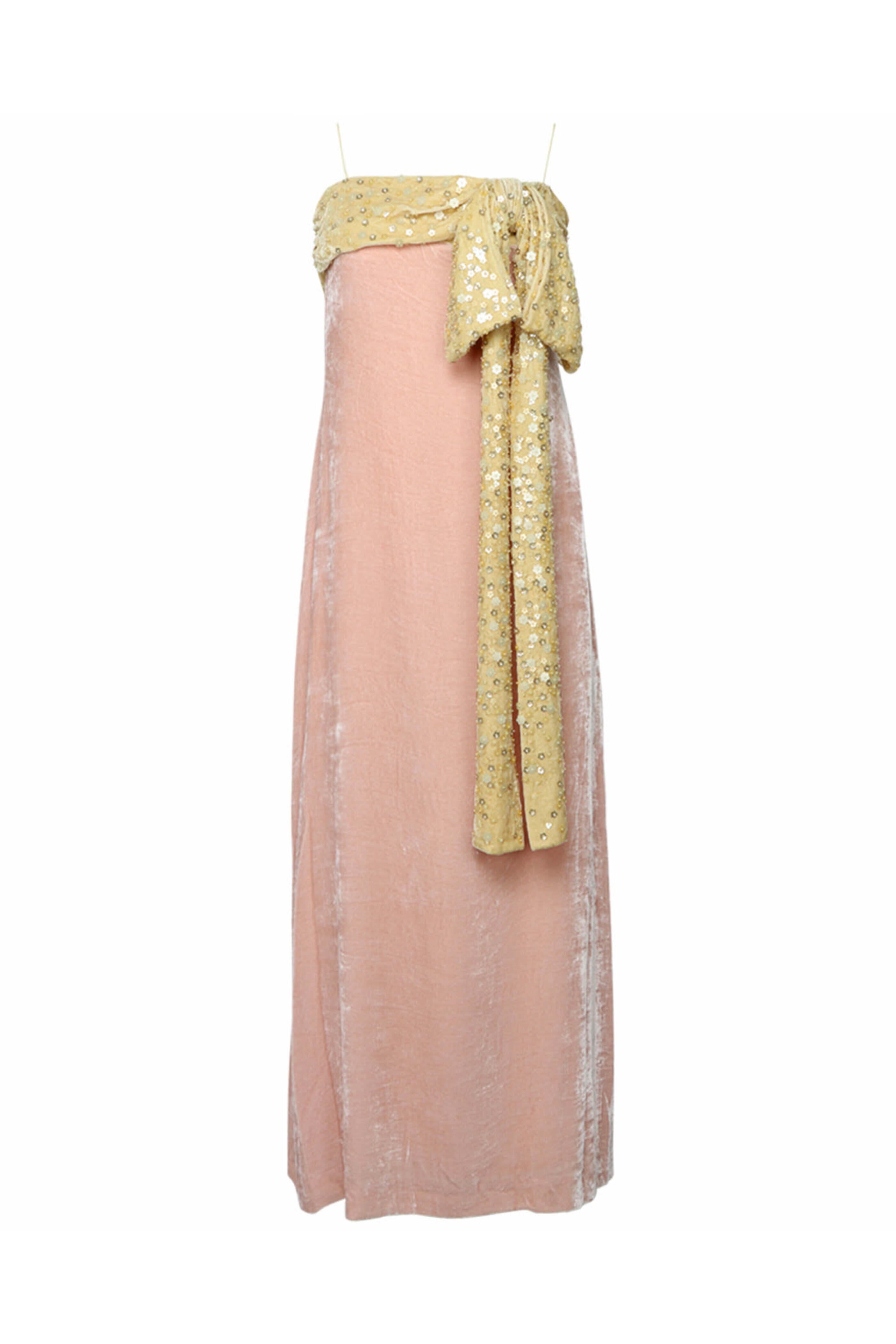 Bernadette - Yellow and Blush Embellished Bow Dress