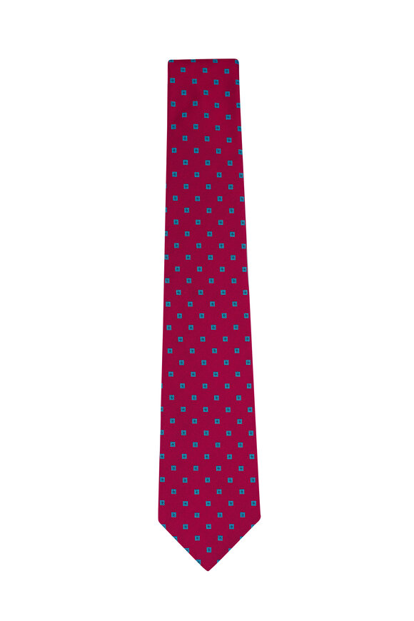 Kiton Red Geometric Print Silk Necktie - view 1