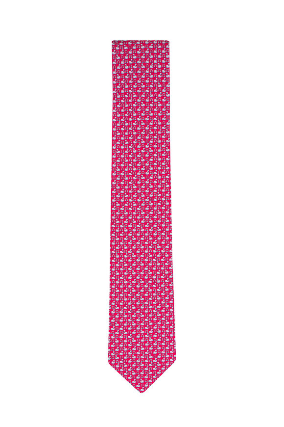 Ferragamo Red Swan Print Silk Necktie