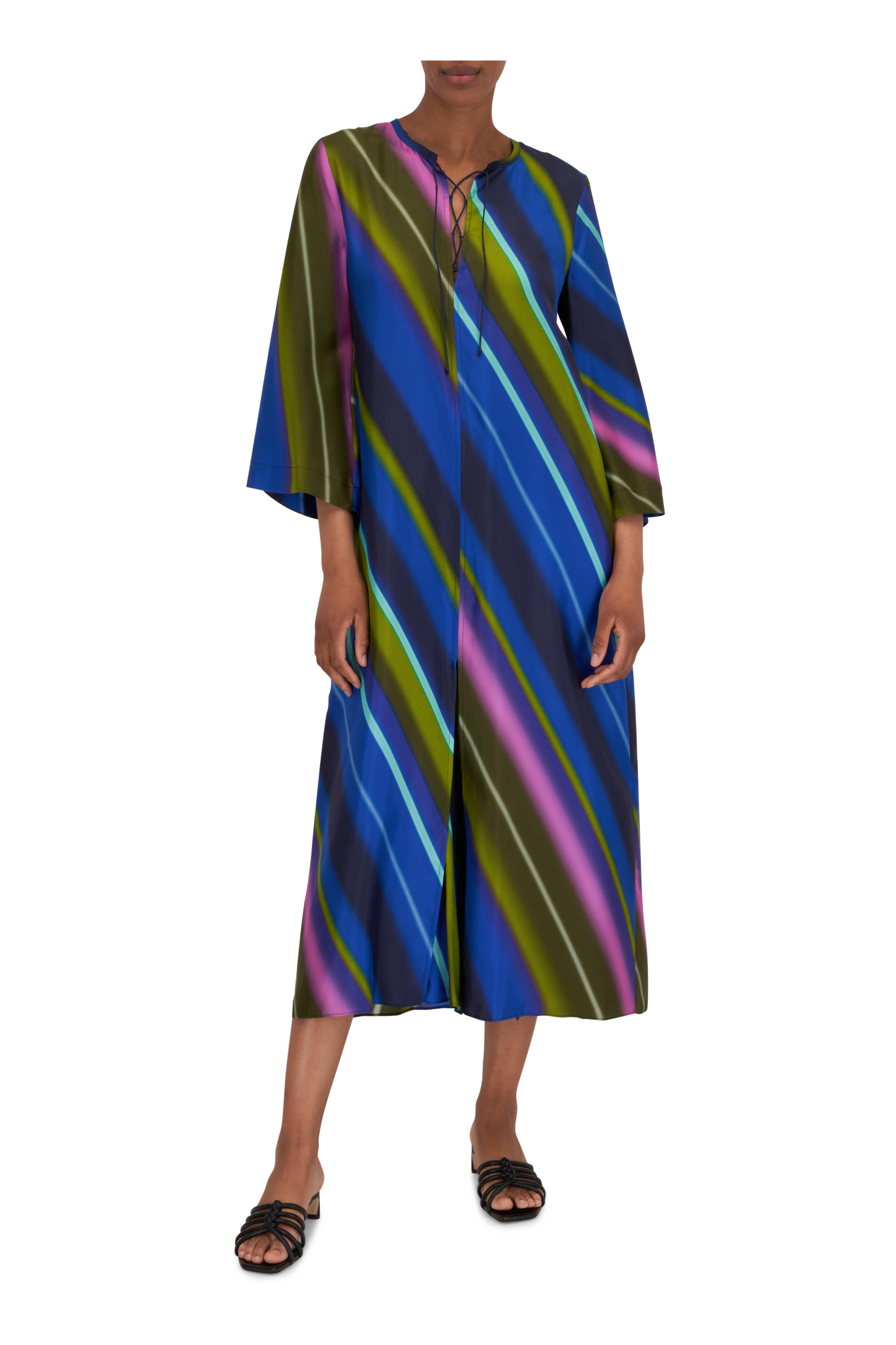 【Dorothee Schumacher】ストライプシルクツイルミディスカート Dorothee Schumacher - Endless Shimmer Navy & Silver Stripe Skirt