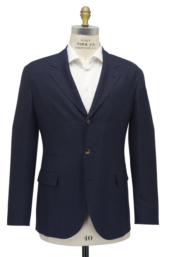 Brunello Cucinelli - Navy Plaid Wool, Silk & Linen Sportcoat