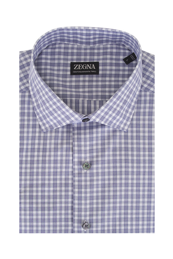 Zegna Blue Check Cotton Dress Shirt