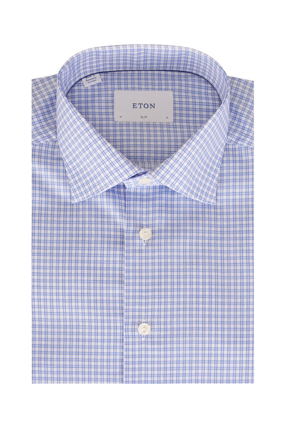 Eton Blue Check Cotton Slim Fit Sport Shirt