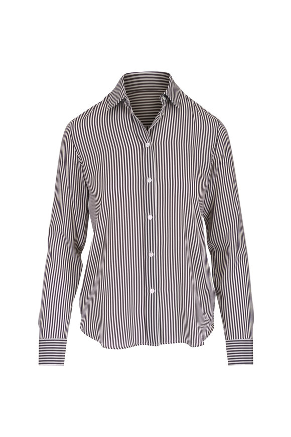 Nili Lotan Gaia Black & Ivory Stripe Silk Button Up Shirt - view 1