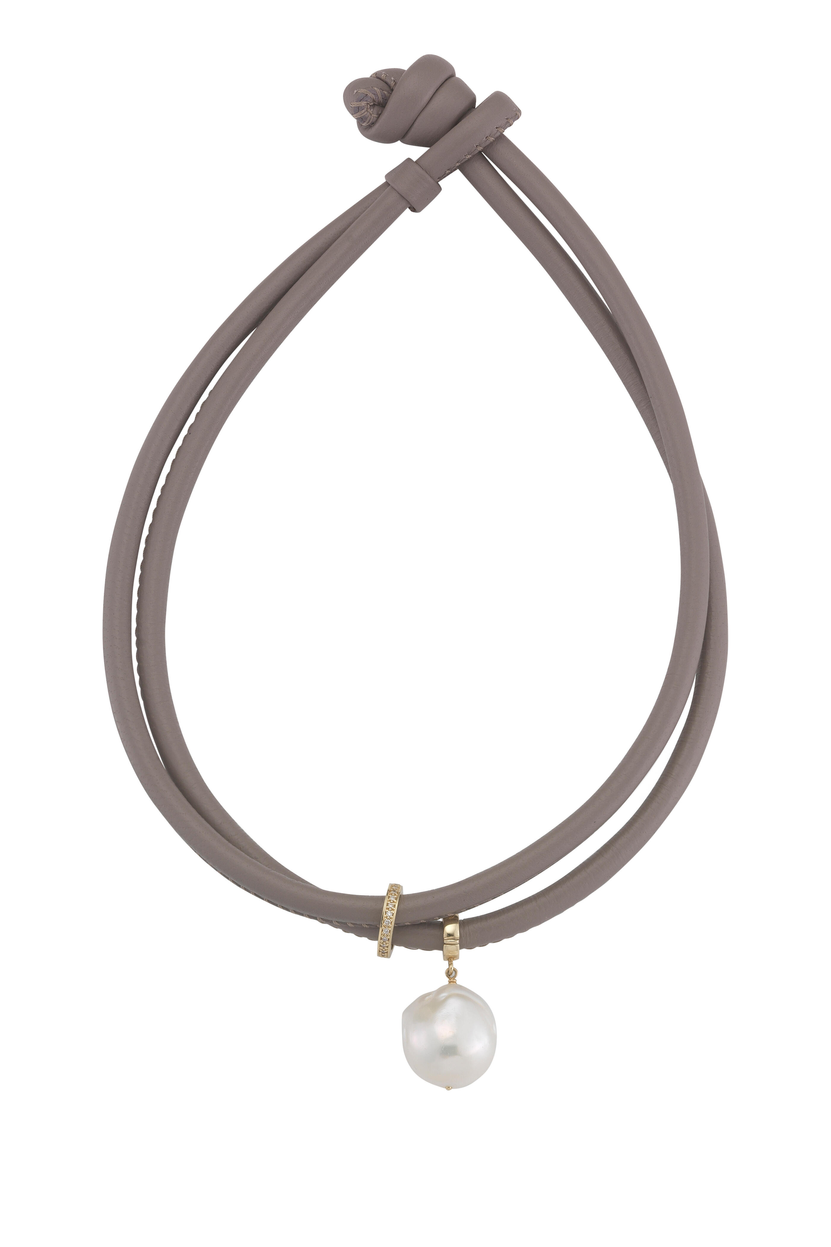 Mizuki - Leather Fresh Water Pearl & Diamond Necklace