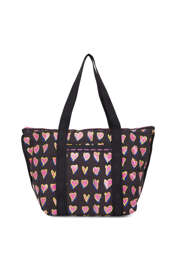 LeSportsac - Black With Pink Hearts Nylon Large Tote