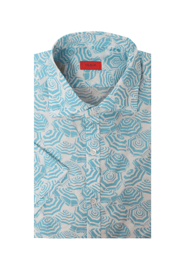 Brunello Cucinelli - Blue & Gray Paisley Print Linen Sport Shirt