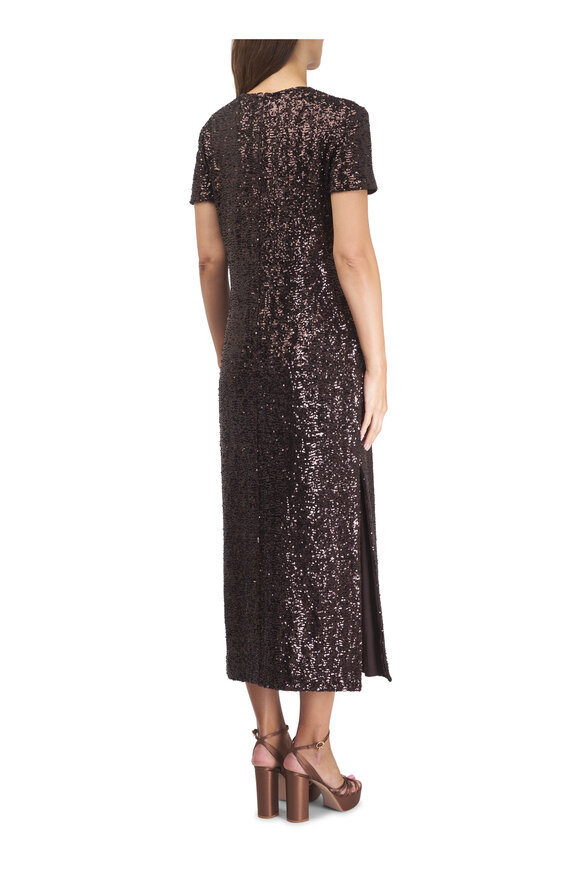 Michael Kors Collection Chocolate Sequin Stretch Midi T-Shirt Dress - view 3