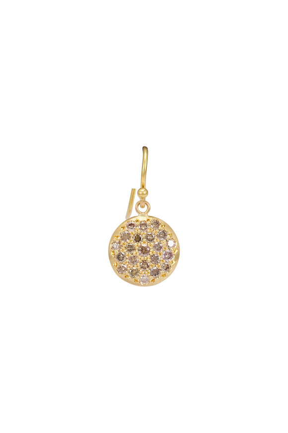 Caroline Ellen 20k Yellow Gold Brown Diamond Lentil Earring - view 2