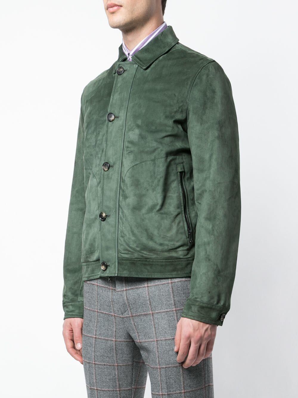 Men's Green Suede Button Jacket