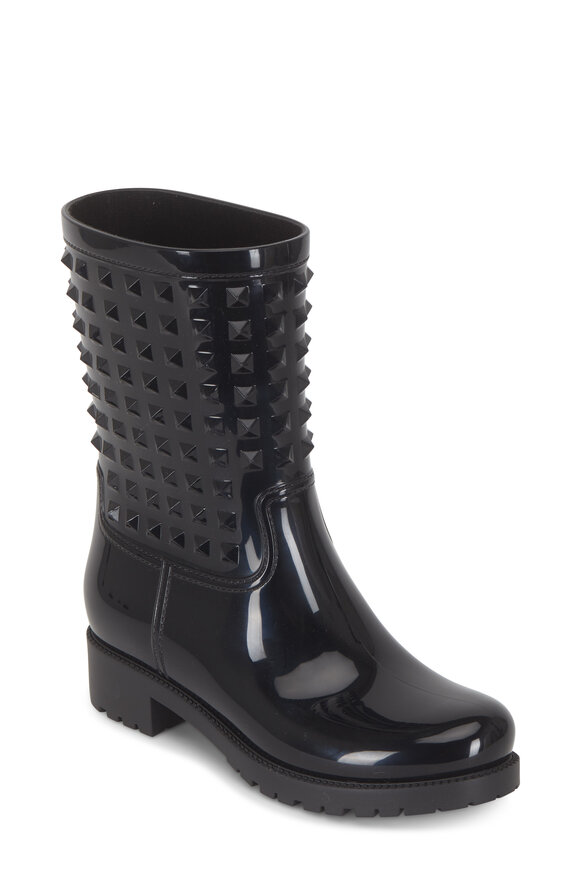 【ヴァレンティノ】レインブーツ Valentino Garavani - Rockstud Black Rain Boots, 40mm