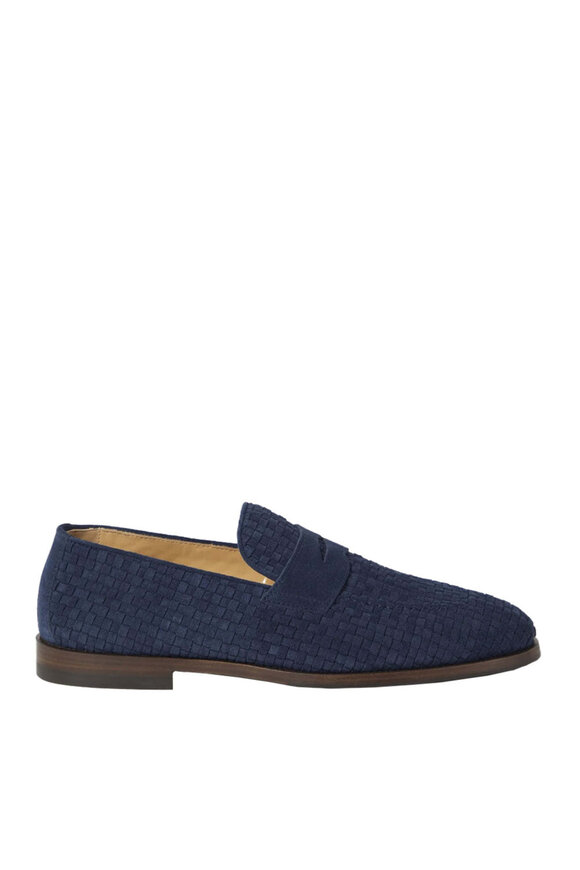 Brunello Cucinelli Ocean Blue Woven Suede Loafer - view 2