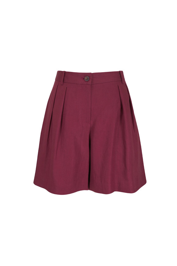 Lafayette 148 New York Park Rosewood Linen Wide Leg Shorts