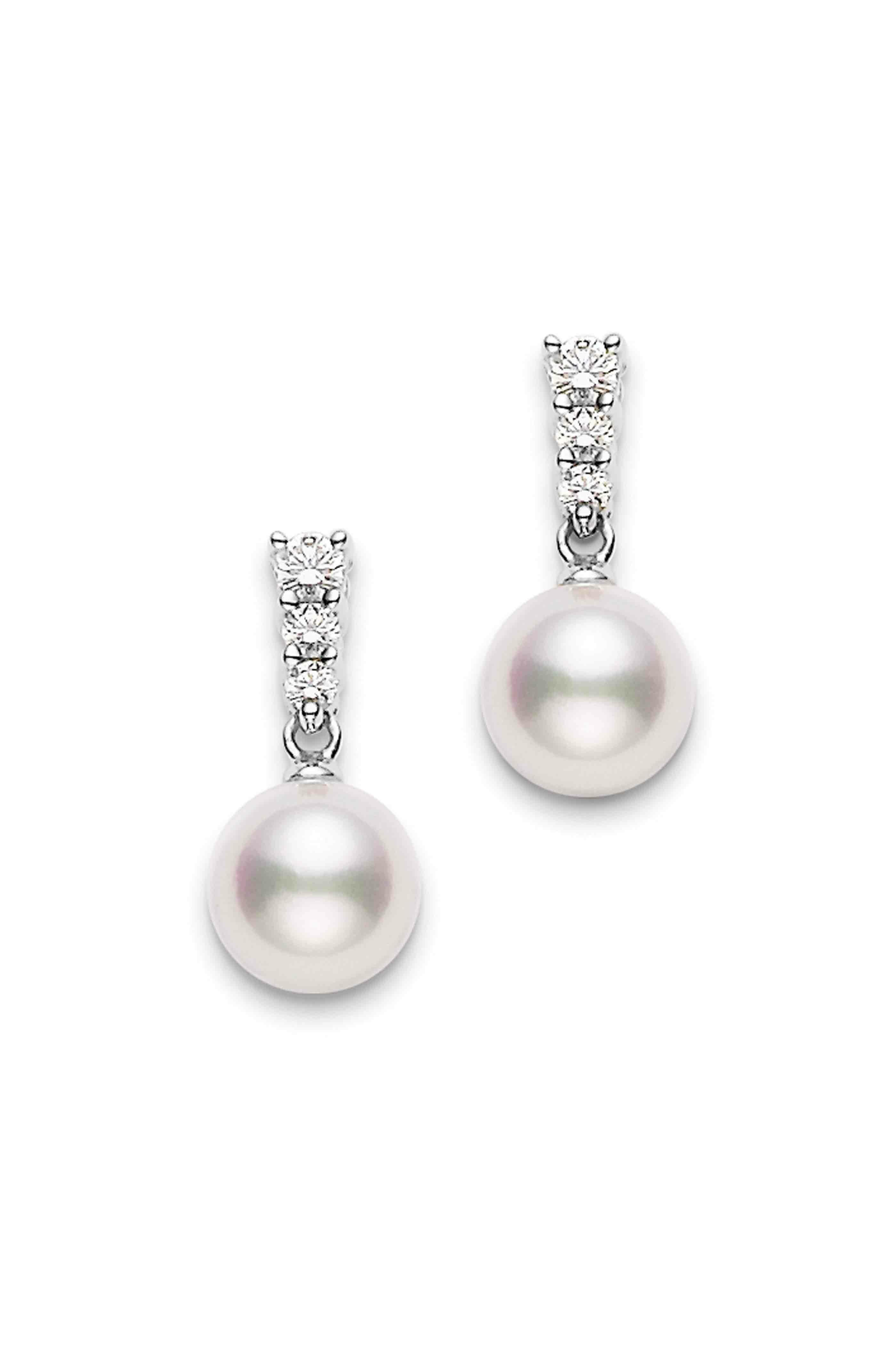 Mikimoto - White Gold Akoya Pearl Diamond Earrings