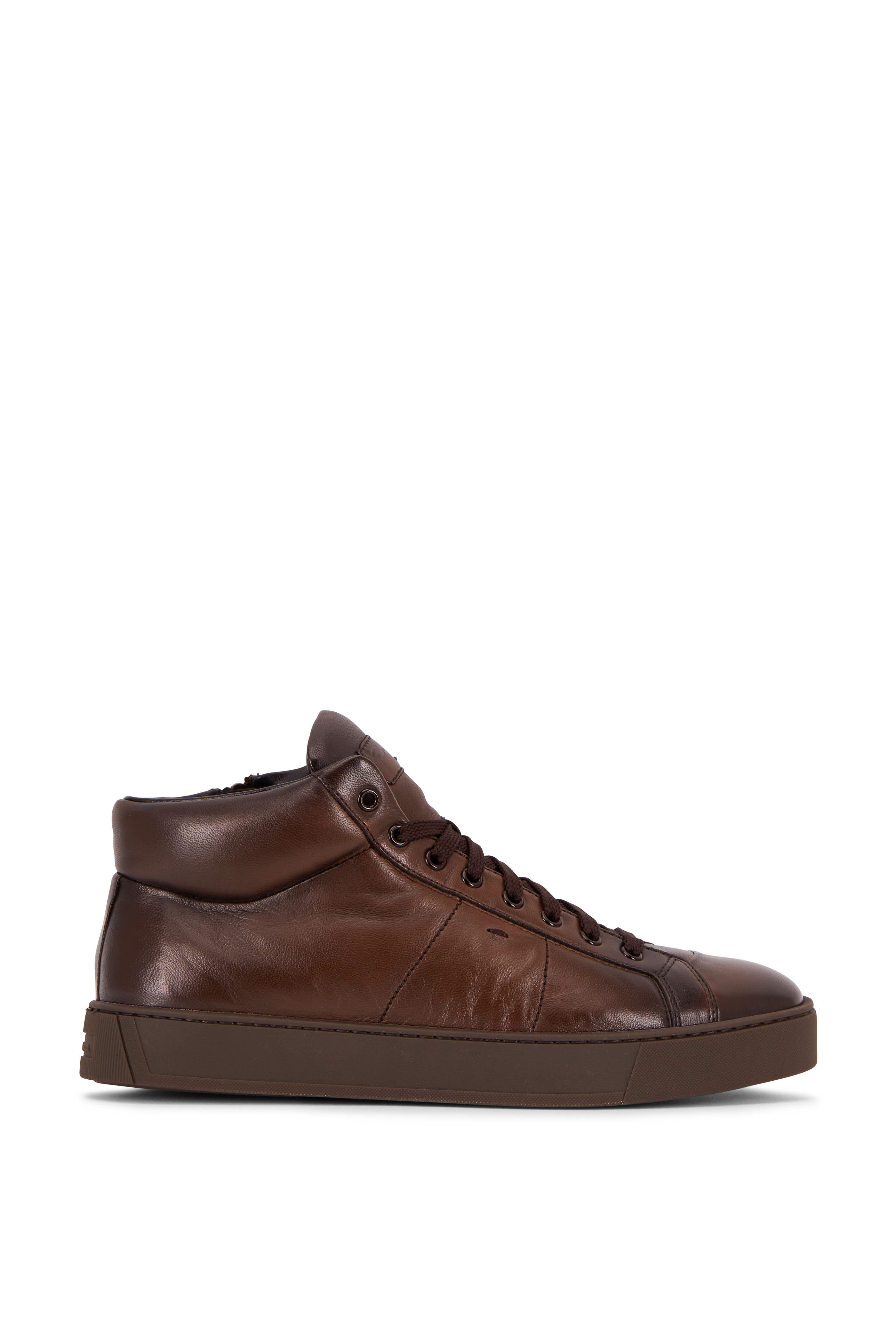 Santoni - Ronald Dark Brown Leather Side Zip Sneaker