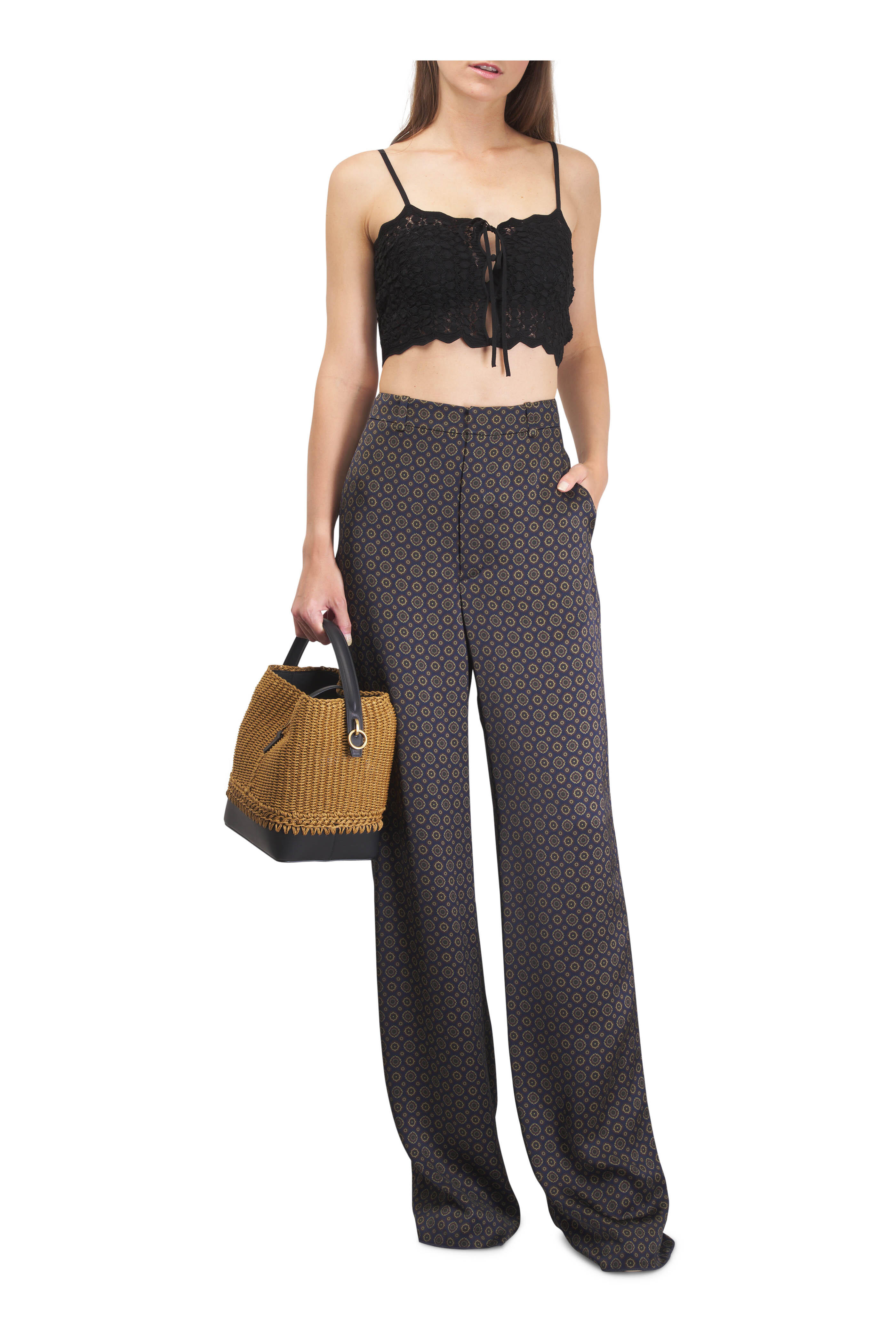 【Saint Laurent】Medallion Pattern Trousers Saint Laurent - Navy & Brown Medallion Print PJ Pant