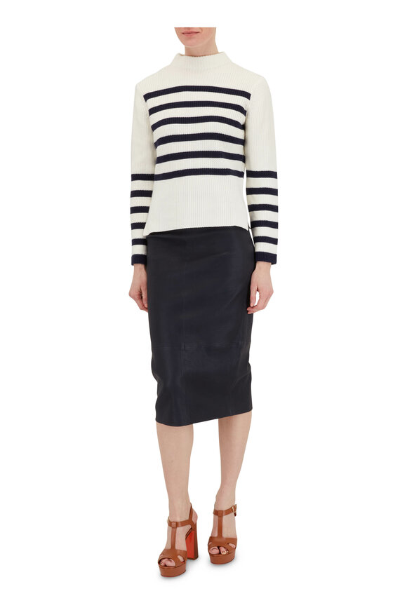 Veronica Beard - Kaliyah Navy Leather Pencil Skirt 