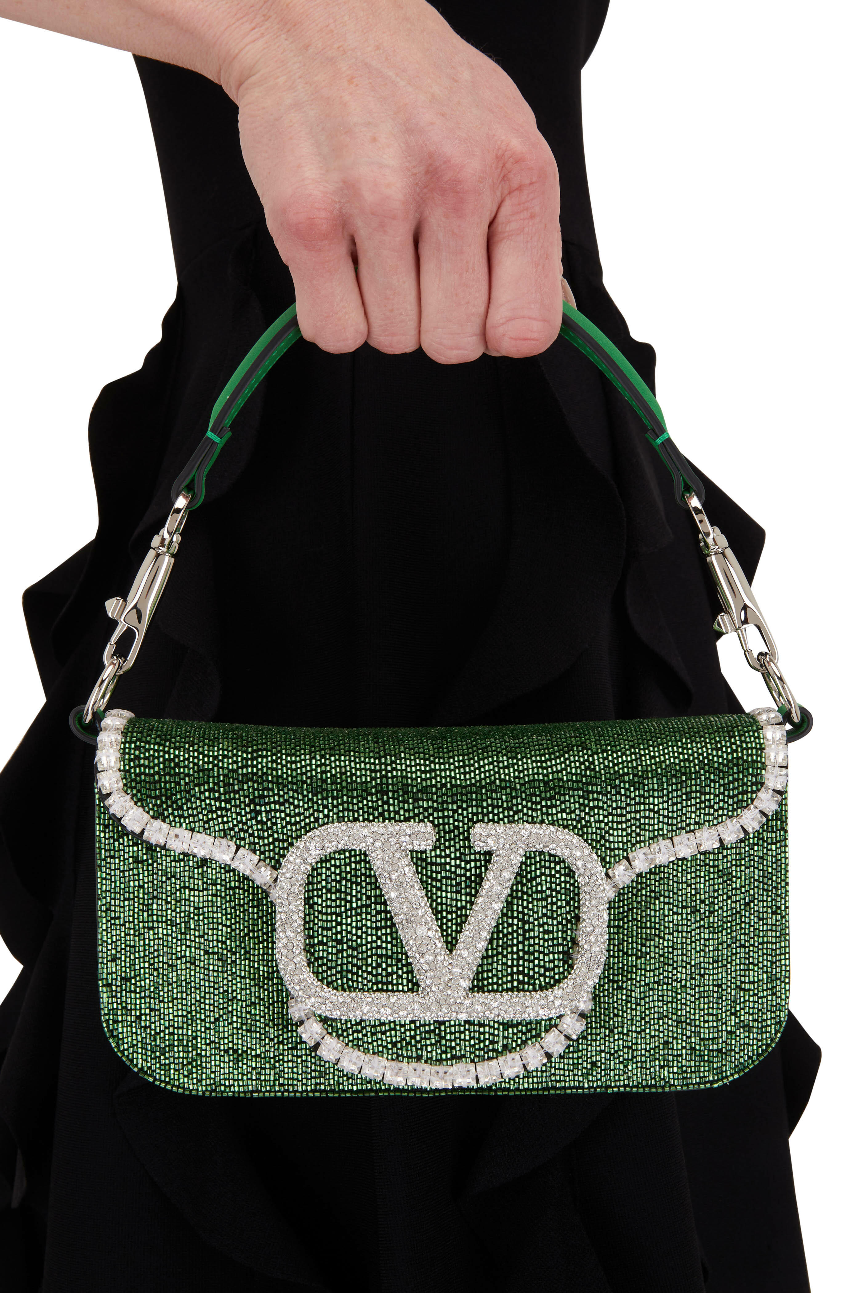 Valentino Garavani - Green V Logo Crystal Flap Shoulder Bag