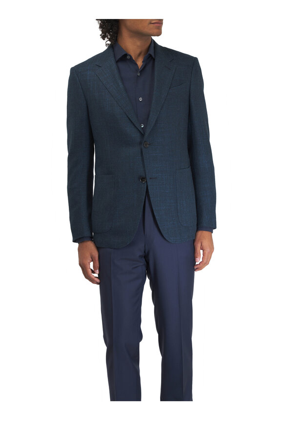 Zegna - Dark Teal Crossover Plaid Sportcoat 