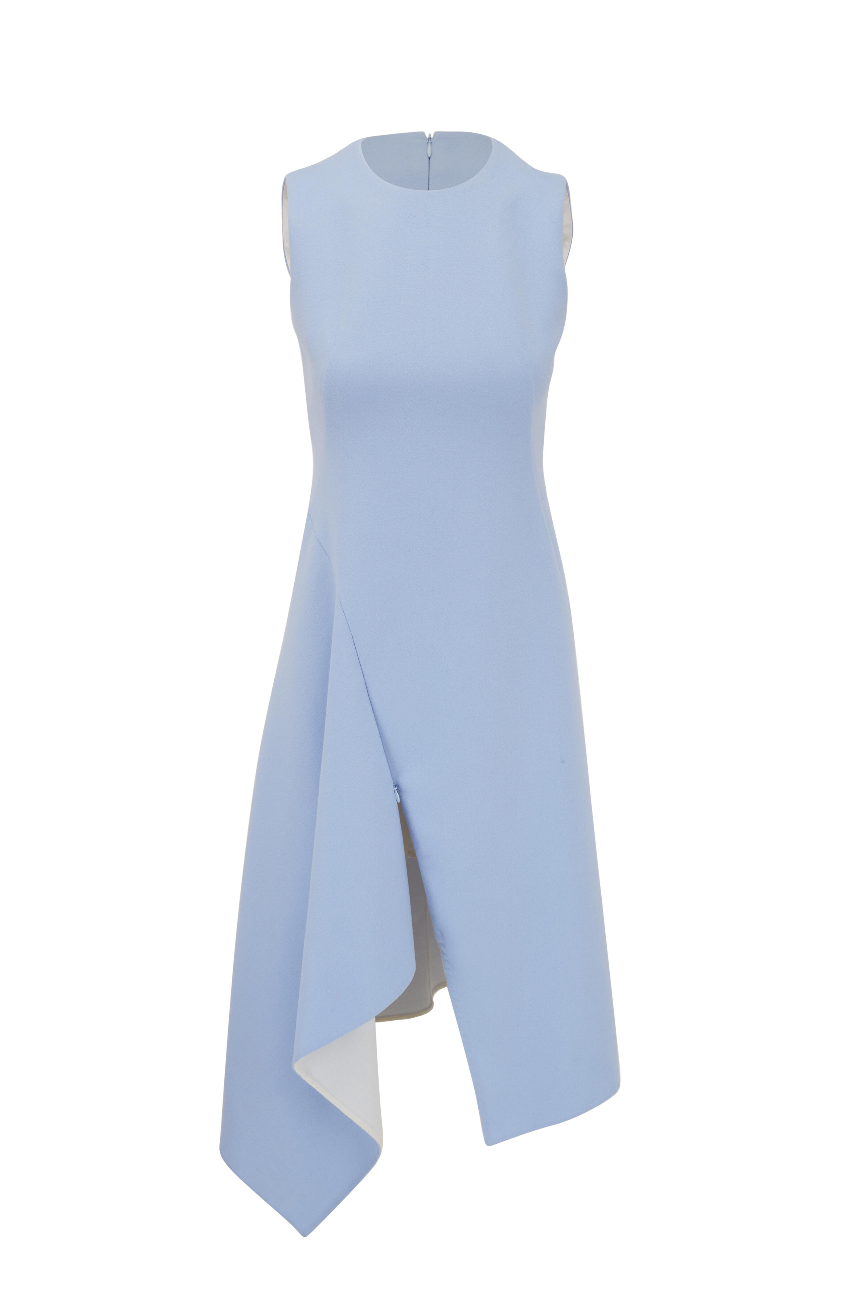 Akris - Ice Blue Stretch Wool Asymmetric Zip Hem Dress
