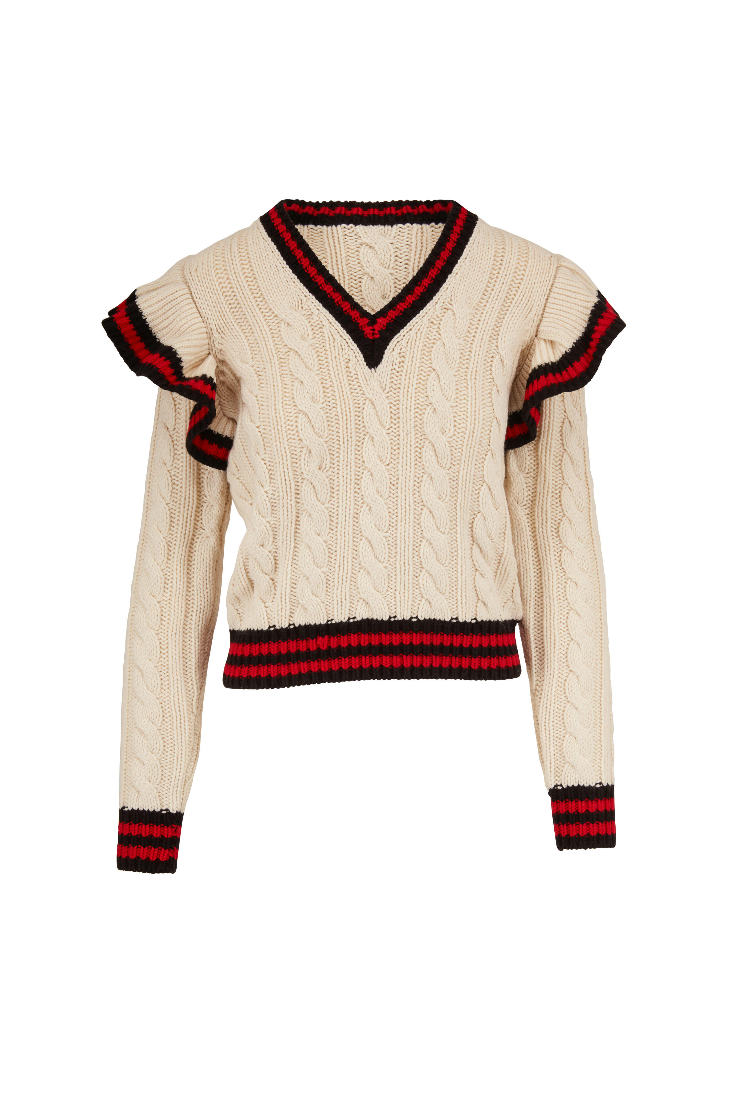 Grillo Explícito Betsy Trotwood Michael Kors Collection - Corralina Ivory & Crimson Cashmere Sweater