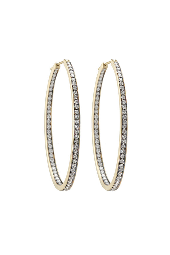 Sylva & Cie - 18K Gold White Diamond Hoop Earrings