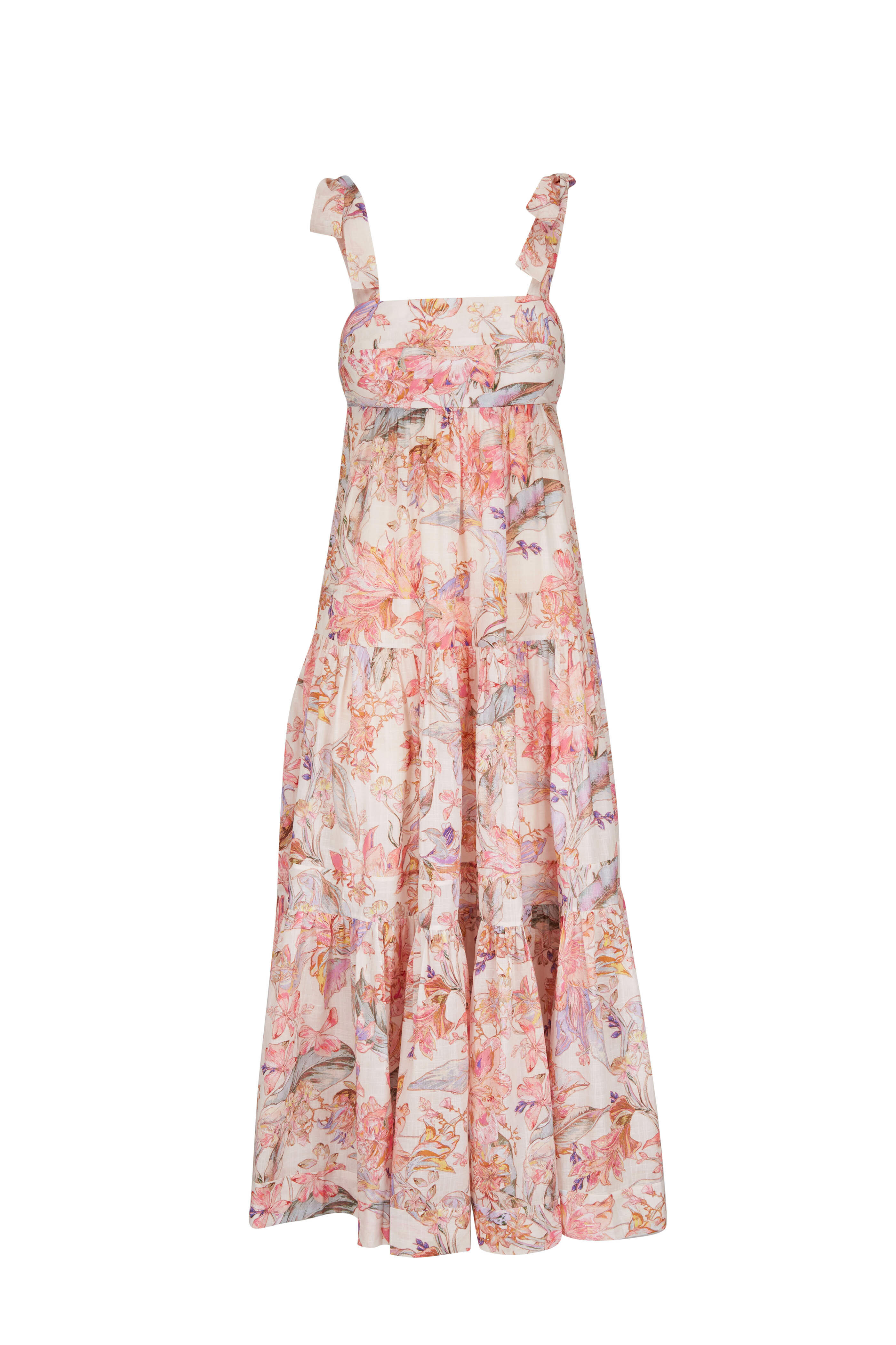 Zimmermann - Cira Pearl Multi Floral Tie Shoulder Midi Dress