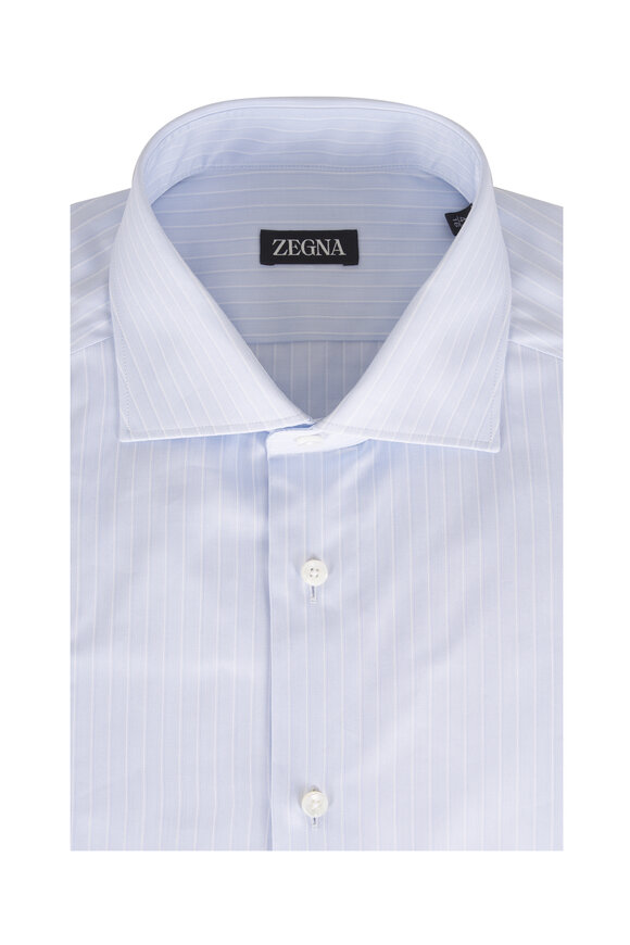 Zegna Sartorial Light Blue Stripe Cotton Dress Shirt - view 1