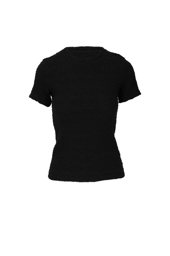 Vince - Black Smocked Popcorn Shrunken Crewneck Top 