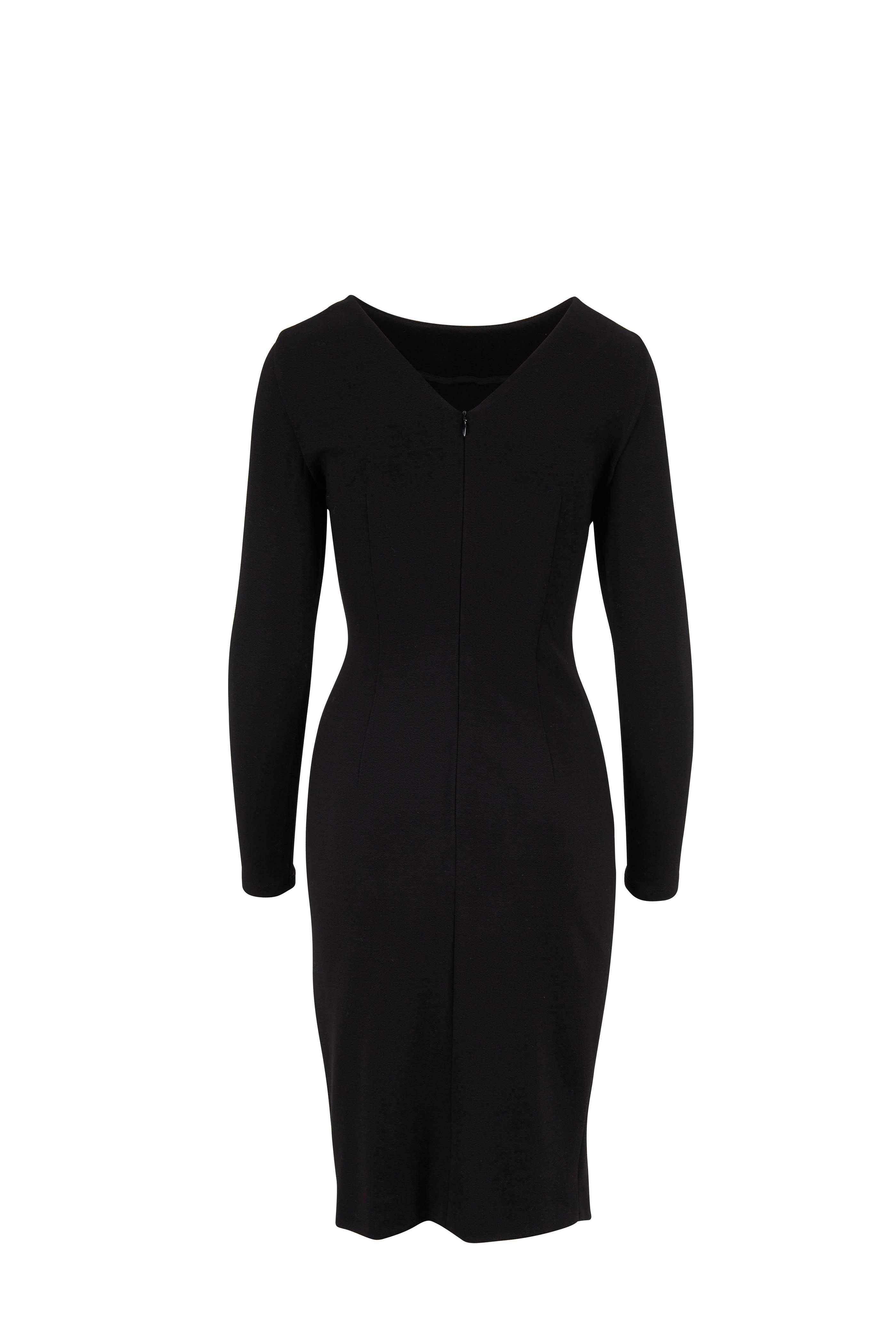 Akris Punto - Black Jersey Ruched Front Long Sleeve Dress
