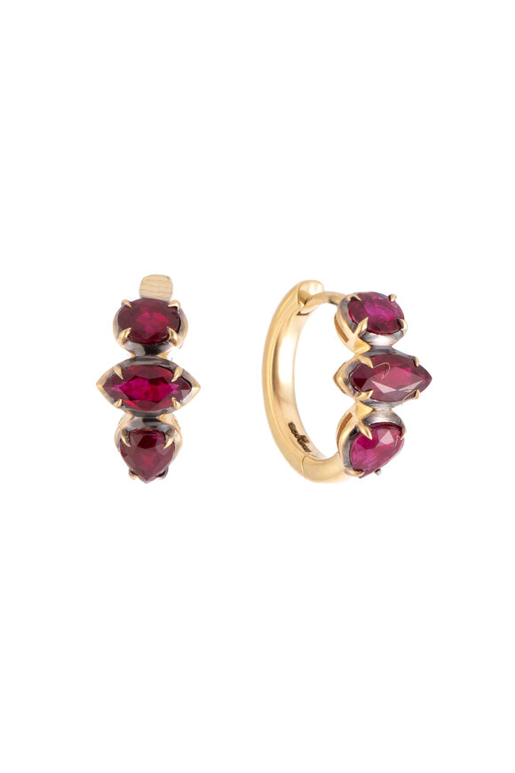 Sylva & Cie 18k Yellow Gold Ruby Huggies - view 1