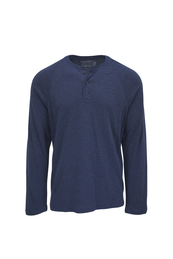 Faherty Brand Baltic Navy Heather Long Sleeve Cloud Henley - view 1