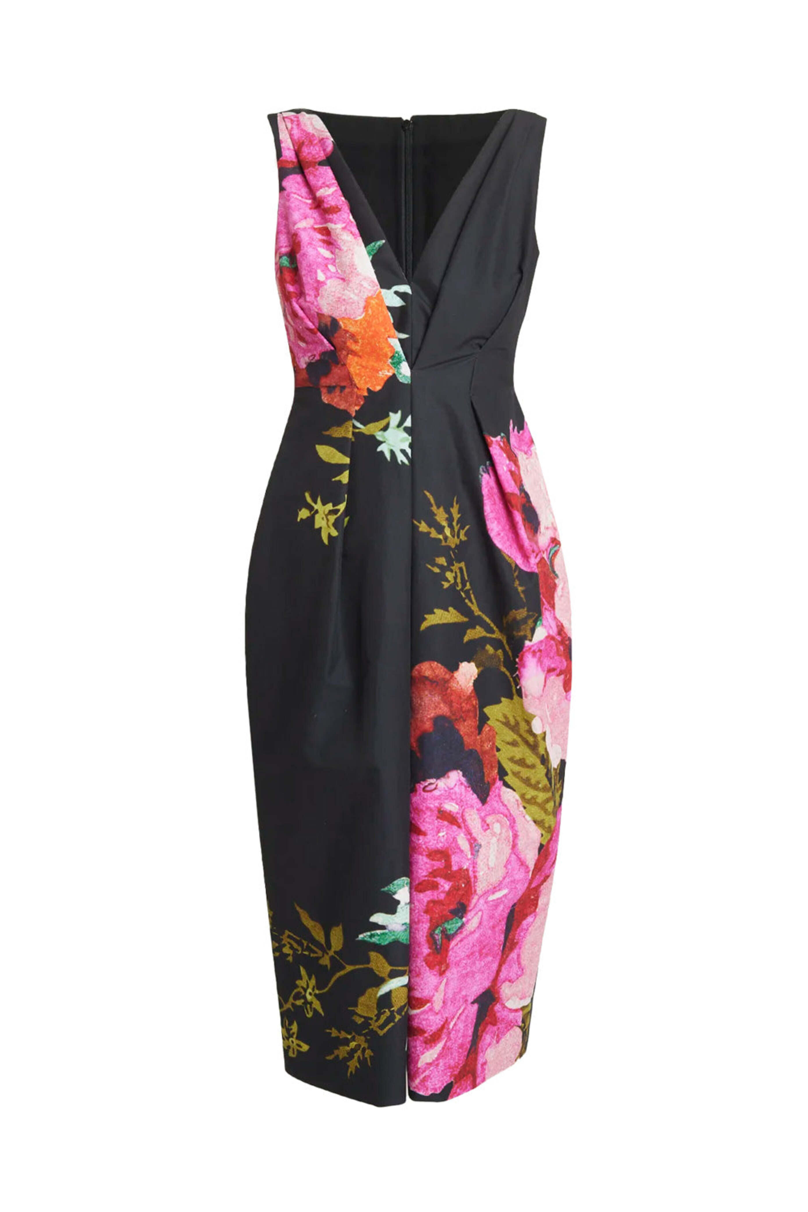 Erdem - Black Floral Print Sleeveless Midi Dress