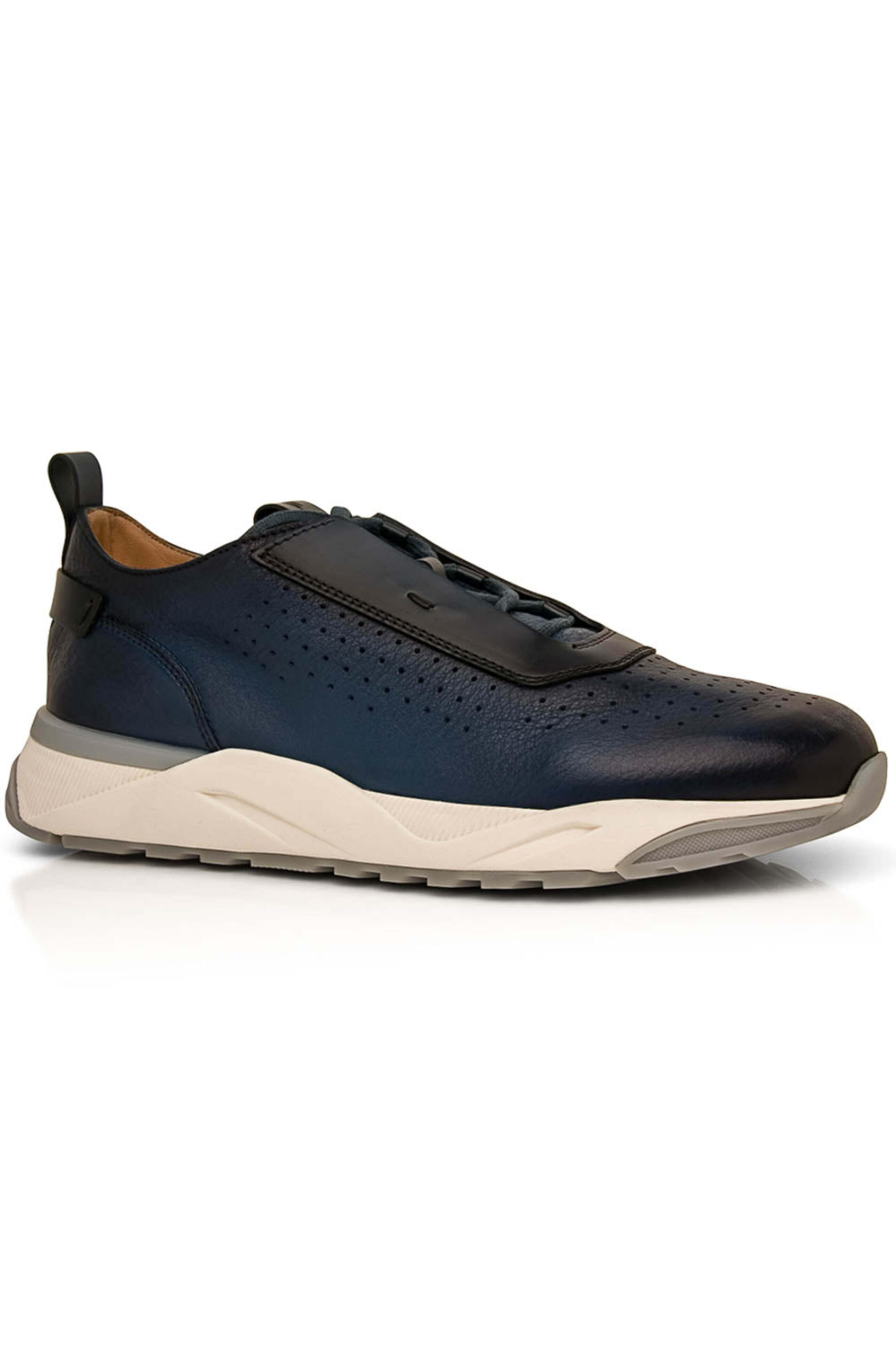 Santoni - Perforated Leather Sneaker in Blue