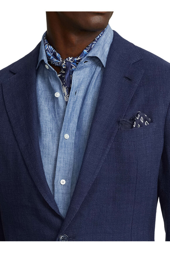 Ralph Lauren Purple Label - Navy Linen, Silk, Cotton Basketweave Sportcoat