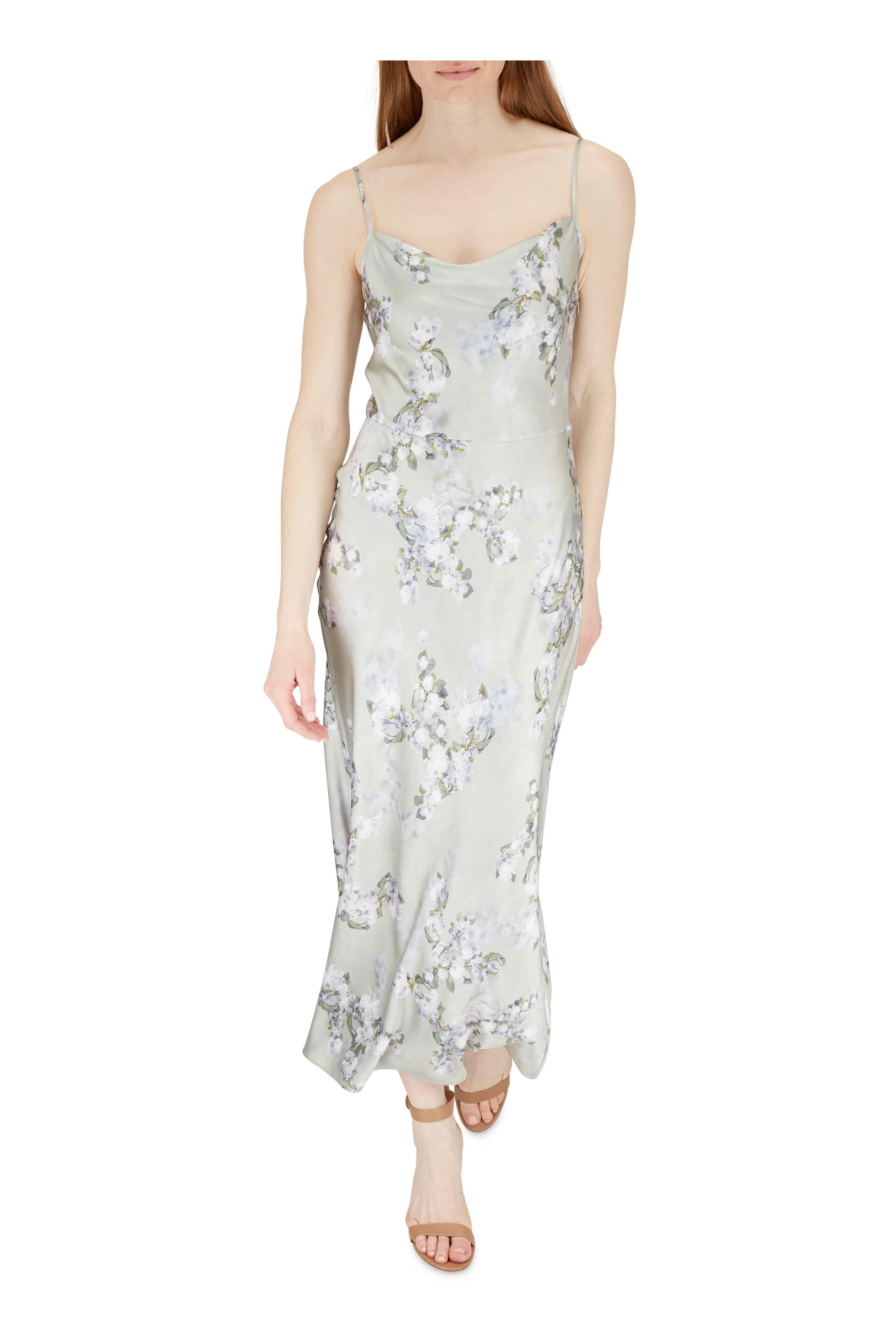 Vince - Hazy Blossom Cowl Neck Sleeveless Slip Dress