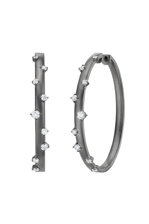 Ruchi 18k Black Rhodium Elfa Diamond Hoop Earrings - view 1